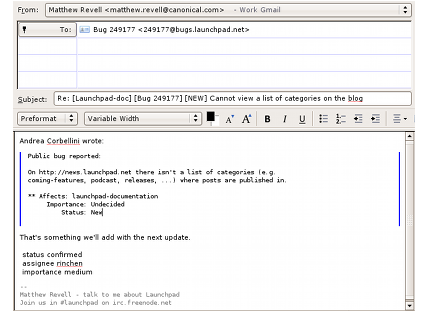 Bug tracker email interface